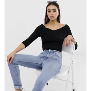 ASOS DESIGN Black Off Shoulder Bodysuit w/ Wrap Front